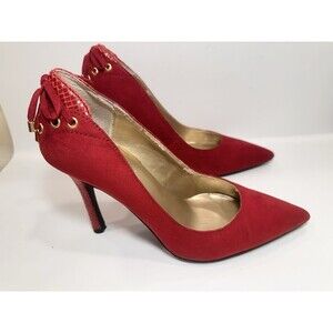 ❤️ Guess Red Suede Pointed-Toe High Heels with Gold Accents